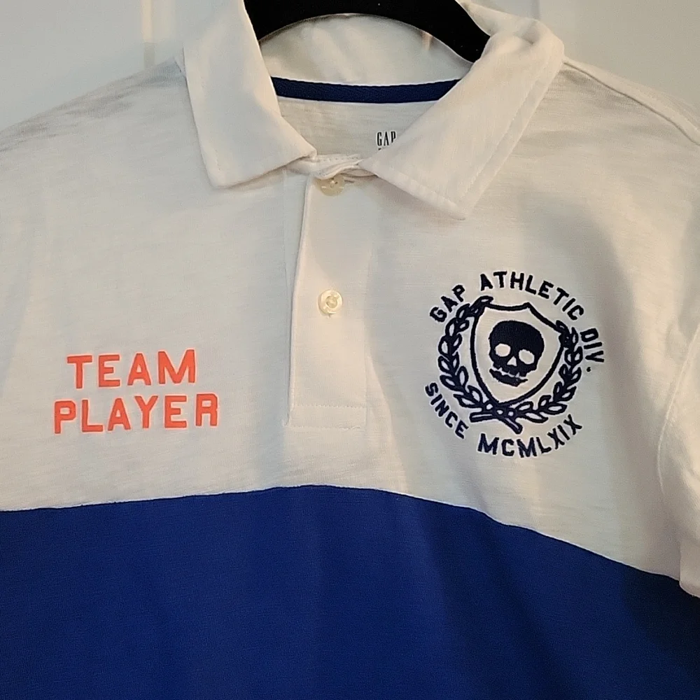 Gap striped team player white blue burgandy polo xxl